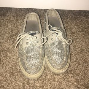 Silver Sparkly Sperrys
